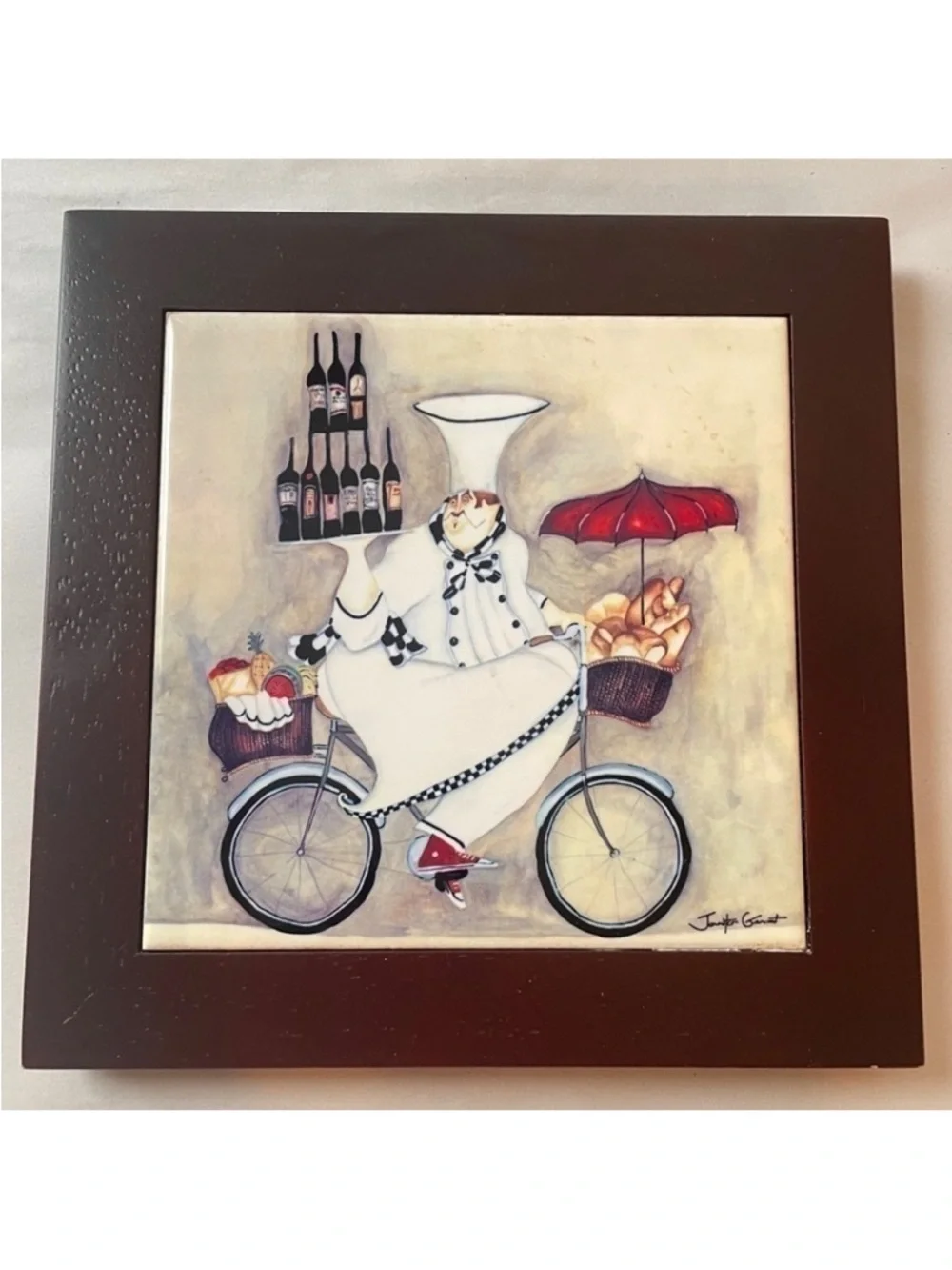 Jennifer Garant ‘Fat Chef’ Tile Trivet Wood Frame Decor